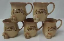 5 Vtg Mugs Love is the Nicest Gift of All, Puppy & Kitten Brown & Yellow Flowers picture