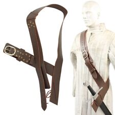 Brown Medieval Queens Guard Sword Baldric Belt - Genuine Leather - Brass Buckle picture