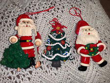 Vintage Santa Claus Christmas Tree Ornaments Dough Polymer Clay Art Set of 3 picture
