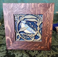 ROOKWOOD TILE Bird, Blues, Greens, Oak Framed, 9.5 inch, tile 5.5 inch Fine Cond picture