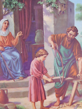 Child Jesus Learning Carpentry From Joseph VTG Sunday School Story Board 10x8 picture