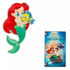 New Disney The Little Mermaid Ariel and Flounder VHS Pin Set Limited Release  picture