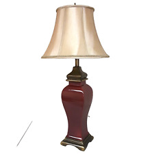 VTG Large Asian Porcelain Table Lamp Oxblood Red Burgundy Brass Hardware Chinese picture