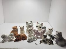 Lot of 13 Mini Cat Figurines - Vintage Ceramic Wood Plastic Resin Cute picture
