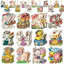 24 Pcs Vintage Easter Wooden Hanging Ornaments Retro Easter Ornament for Tree picture