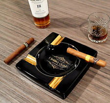 Square Ceramic Cigar Ashtray -Black Large 8
