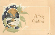 PFB Postcard 6301 Merry Christmas Winter Scene Vignette Embossed picture