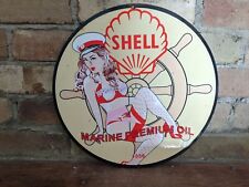 VINTAGE 1956 SHELL MARINE OIL PORCELAIN GAS STATION PUMP GASOLINE SIGN 12