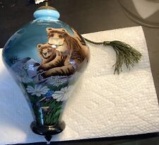 Ne ‘Qwa Art Tigers Christmas Reverse Hand Painted Glass Signed with Felt Box picture