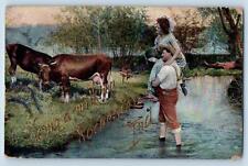 Rochester Indiana IN Postcard Going A Milking A Cow 1917 Man Carrying A Woman picture