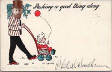 1907 Judaica Jewish Comic Postcard Pushing a Good Thing Along
