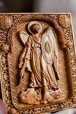 ARCHANGEL MICHAEL WOOD CARVED CHRISTIAN ICON RELIGIOUS WALL HANGING ART WORK picture