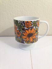 Vintage 1967 Holt Howard 7823 orange Floral Cup Pedestal Coffee Mug Footed 60s picture