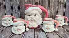 Vintage Jamar Mallory Christmas Ceramic Winking Santa Pitcher 4 Mugs Set picture