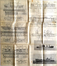 Ships Ocean Liner Freighter Schematics Vintage Estate Find 25 x 22 picture
