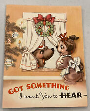 Vintage Pop Up Christmas Card Anthropomorphic Dogs Singing Carols at Window picture
