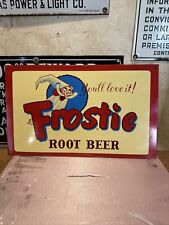 NOS - ORIGINAL & AUTHENTIC ''FROSTIE ROOT BEER''PAINTED METAL SIGN 16X10 INCH picture