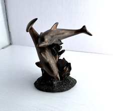 Nautical Dolphins Bronze Colored Resin Figurine Swimming Ocean Coral Reef Tower* picture
