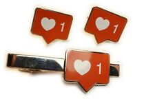 Instalike Social Media Like Button Symbol Heart Tie Bar Clip Cufflink Set picture