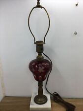Cranberry Glass Ruby Red Cut to Clear Antique Electric Oil Lamp Brass & Marble picture