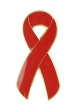 Red Ribbon Badge Pin Cancer Awareness AIDS HIV Breast picture