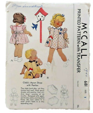 1939 McCall Sewing Pattern 681 Childs Apron Dress & Panties Sz 1 20 Breast 7113 picture