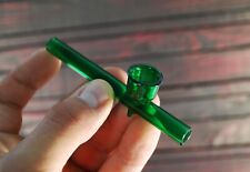 Green Smoking Tobacco Glass Pipe Steam Roller Hand Pipe Handmade from Ukraine picture