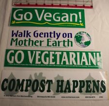 vegetarian Bumper Sticker lot of 4 go vegan, compost happens, walk gently picture