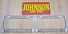 LINCOLN Vtg 2 Metal License Plate Frames Johnson and Son Costa Mesa Mercury picture