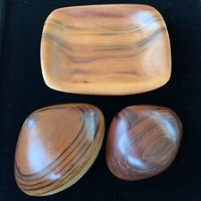 3 Pc Lot-2 Handcrafted Wood Clamshell Trinket Boxes And Small Wood Trinket Tray picture