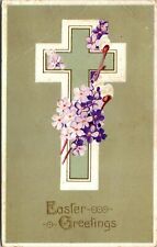 Postcard 1911 Easter Greetings Cross Floral Vintage Posted  A1768 picture