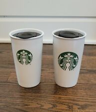 Starbucks Set of 12 & 10 fl oz Coffee Travel Tumblers White Tall Ceramic  W/ Lid picture
