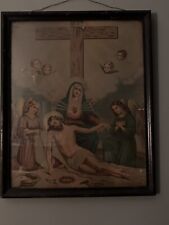 Rare Antique 19th C Religious Print Fridolin Leiber Beneath the Cross OL Sorrows picture