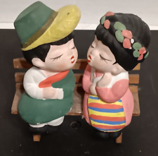 Vintage Ceramic Mexican Boy & Girl Kissing On Wooden Bench Figure 4.75