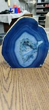 Blue Agate Geode With Quartz Banded Polished Over 14 Lbs picture