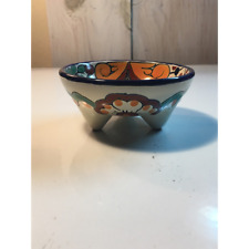 Three Footed Mexican Trinket Dish Multicolor Floral Lead Free Signed Garay 4
