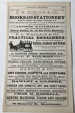 1887 antique PRACTICAL EMBALMERS Coffins CASKETS 2 Sided ad Manchester N.H. picture