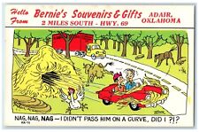 c1940 Hello From Bernie Souvenirs Gift Adair Oklahoma Vintage Laff Gram Postcard picture