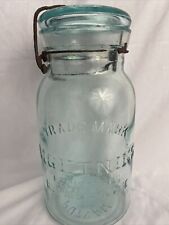 Lightning Putnam Quart Antique Aqua Jar Trade Mark Wire Bail Latch Glass Lid picture