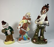 2 Vintage Hobo Porcelain Clown Figurines & Cello Clown Set Of 3 Musical Clowns picture