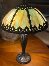Vintage TIFFANY STYLE BRONZE TABLE LAMP w/Decorative Stained Glass 28”t, 18”w picture