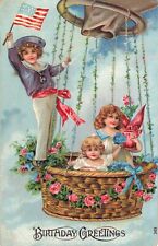 Birthday Greetings Sailor Boy Hot Air Balloon Flag Embossed c.1908 Postcard A454 picture