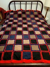 Vintage Large Fusion Quilt With Fabric Squares Crocheted Together picture