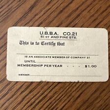 VTG 1921 U.B.B.A. Unused Membership Card Philadelphia PA picture
