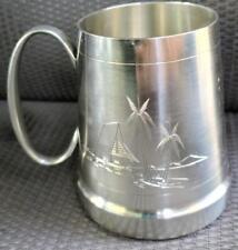 Beautiful Singapore Pewter Etched Mug – VGC – BEAUTIFUL TROPICAL SCENE ETCHING picture