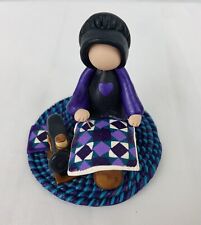 Vintage Clay Amish Woman Figurine Quilting Sewing Signed Esther O'Hare 2 3/4” picture