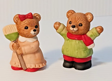 Homco Vintage Miniature Ceramic Bear Set Of Two Figures One With  Broom 5101 picture