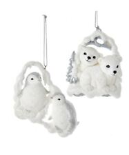 Set/2 Kurt Adler Wht Polar Bear Cub Baby Penguin Animal Ornament Christmas Decor picture