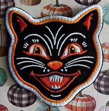 Halloween Classic Black Cat with Teeth embroidered Patch Vintage Beistle style  picture