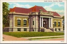 c1930s DANVILLE, Illinois Postcard PUBLIC LIBRARY Building View - Curteich picture